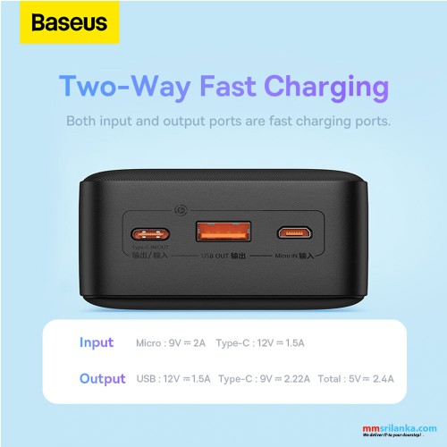 Baseus Airpow 30000mAh 20W Fast Charge Power Bank Black（With Simple Series Charging Cable USB to Type-C 0.3m Black) (6M)